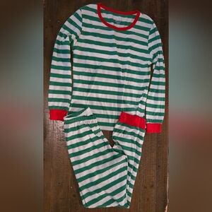 Xs Women Striped Green White Pajama Set Christmas Holiday Long Sleeve Long Pant
